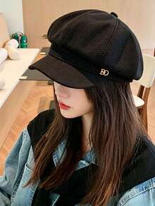 1pc 2026 Winter New Style Solid Color Bud Hat Duck Tongue Beret Women Spring Summer Korean Version Versatile Face-Slimming Octagonal Painter Hat Large Head Circumference Japanese Style - Khaki - View 4