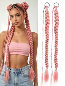 2 Packs 24 Inch Y2K Style Synthetic Long Braided Hair Extensions With Silver Star Decor, Soft Colorful Holiday Cosplay Party Hair Extensions For Women And Girls - Multicolor - View 9