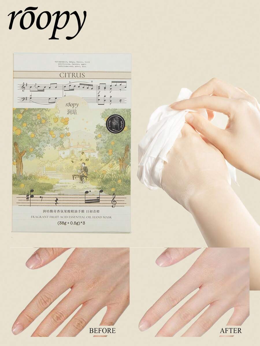 Roopy 3 Pcs Masker Tangan Asam Buah, Untuk Tangan Kering dan Pecah-pecah, Masker Tangan Ekstrak Botani Wangi, Melembapkan dan Mencerahkan, Menghaluskan untuk Kulit Kering dan Memperbaiki, Mengurangi Garis Halus, Kulit Lembut - Fajar Jingga Hijau - View 1