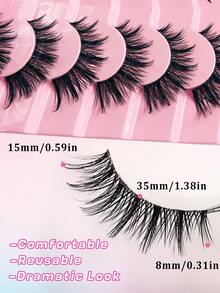Asiteo 7 Pairs Natural Messy Cat Eye False Eyelashes, Transparent Lash Band, Create Cat Eye Makeup Look, Fox Eye, Long And Slender, Lightweight Soft Natural, Strip False Eyelashes, Halloween - Black - View 3