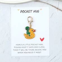 1pc/3pcs Funny Alien Riding Rubber Duck Keychain With Pocket Hug Heartwarming Blessing Card, Creative Personalized Accessory For Keys, Backpack, Handbag, Suitable For Best Friends, Friends, Novelty Lovers, Daily Companion Encouragement, Full Of Quirky Atmosphere Thoughtful Personalized Small Gift - Green - View 9
