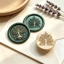 1 Set Tree Of Life Pattern Wax Seal Stamp With Wooden Handle + 2.5cm Stamp Head, Suitable For Weddings And Personalized Gifts, Envelope Sealing, Gift Packaging, Invitation Personalized Wax Seal - Tree Of Life Series Stamp + Handle - View 2
