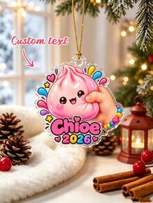 1pc Personalized Squishy Style Christmas Ornament, Custom Name Kawaii Dumpling Ornament, Cute Sensory Lover Gift, Christmas Keepsake 2026,Holiday Keepsake,Christmas Tree Decor,Christmas Gift - Pink - View 2