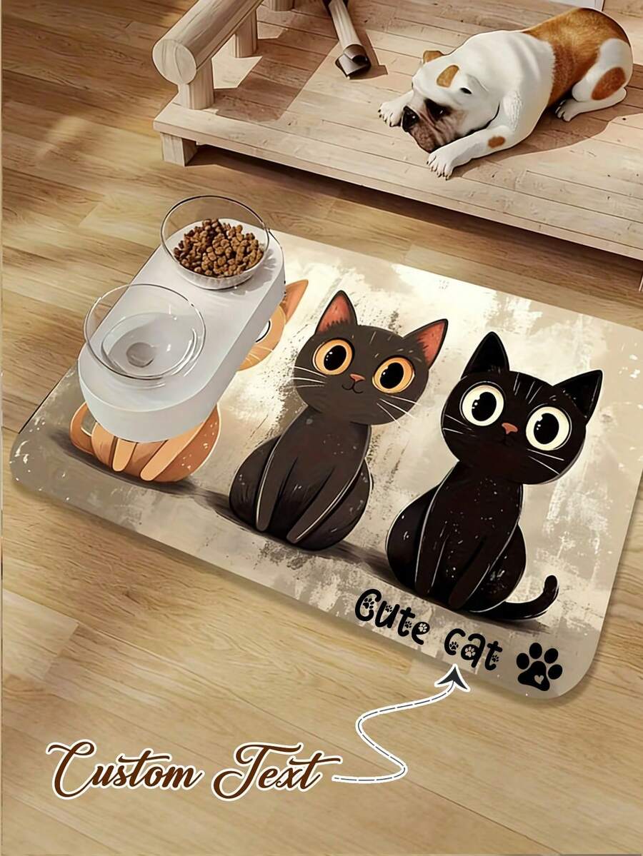 Customizable Cute Cat Pattern Pet Mat, Cat Feeding Mat, Pet Feeding Mat, Dog Food Mat, Suitable For Cats And Dogs, Easy To Clean, Quick Drying, Absorbent, Non-Slip Bottom Mat, High-Quality Decorative Pet Supplies, Fun Pet Design, Ideal Choice For Pet Lovers, Also A Great Gift For Your Beloved Pets - Multicolor - View 1