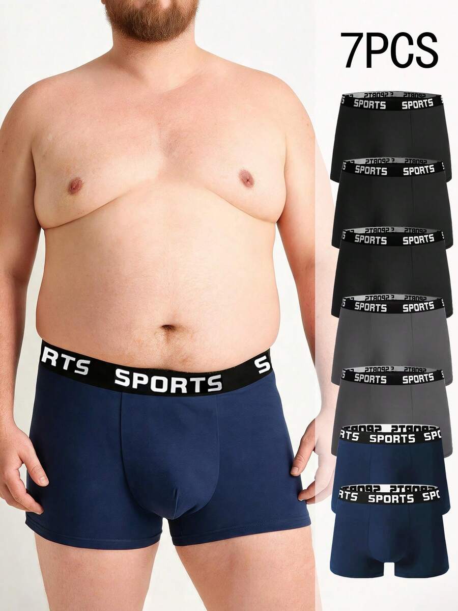 7pcs Plus Size Men's Straight Leg Underwear, Printed Waistband, Men's Pajamas, Multiple Sizes Available - Multicolor - View 1
