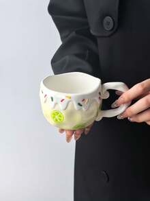 1pc Ins Cute Fruit Ceramic Mug, Exquisite Girl Style Cream Rim Fruit Print Coffee Cup, Highly Attractive Water Cup, Tea Cup, Latte Art Cup, Beautiful Cup, Perfect Gift For Friends - Multicolor - View 12