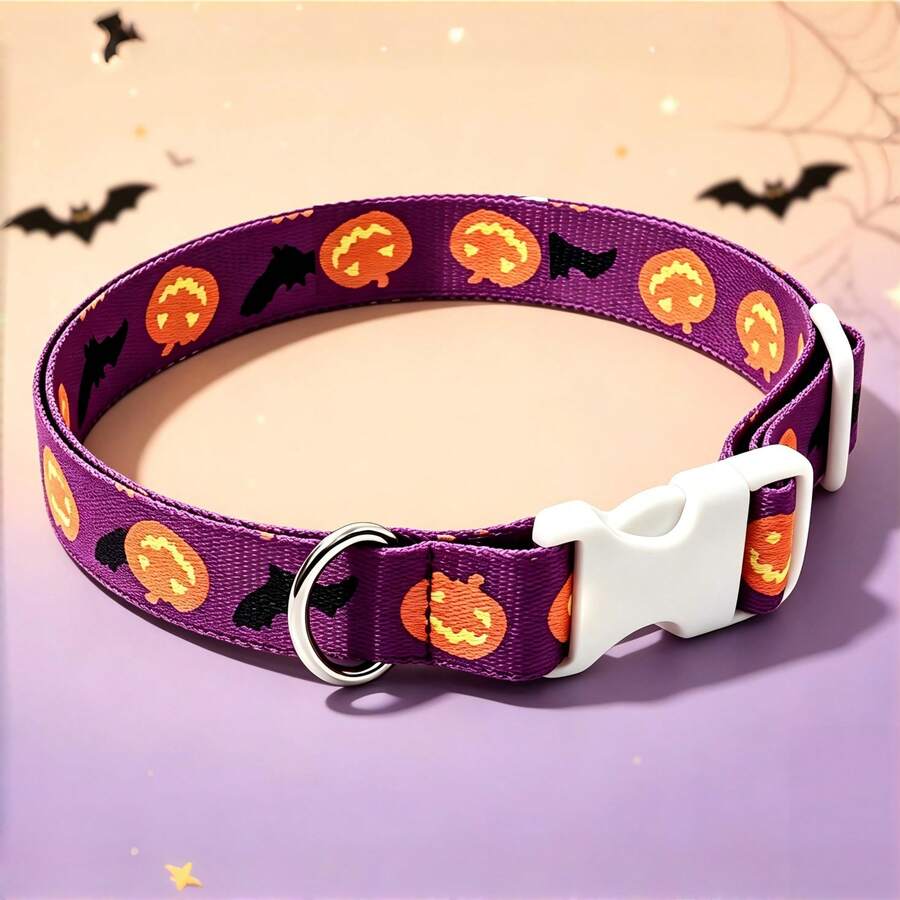 1pc Pet Halloween Pumpkin Collar, Cute Pumpkin Bat Dog Collar, Cat Collar, Suitable For Halloween Pet Costume - Purple - View 1