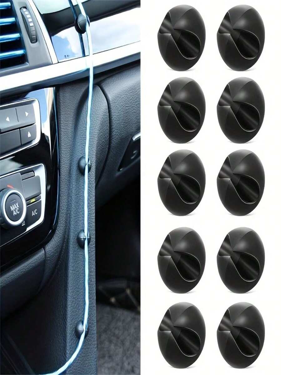 10PCS Car Dashboard Wire Organizer Clips | Plastic Cable Manager, Suitable For Earphones And Charging Cables, Universal Car Interior Decoration, Desktop Cable Management Data Cable Fixed Holder Storage Clip Earphone Charging Cable Bedside Office Desk Car Wire Clip Cable Organizer
