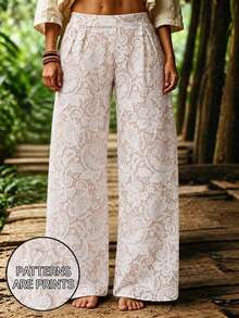Women's Summer Loose Printed Long Pants, Casual Commuter And Outdoor Wear - Apricot - View 4