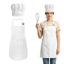 1 Set Chef Hat & Apron Set, With Adjustable Buckle, Professional Kitchen Cooking & Baking Apron, Large Front Practical Pocket, Adult Unisex Chef Uniform Set, Durable Workwear, Suitable For Home, Restaurant, BBQ Party - Multicolor - View 7