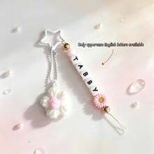 [Customized]1pc Silicone Personalized Beaded Charm, Paired With 1 Handmade Yarn Flower, Customized English Letter, Star Clasp Packaging Decoration, Birthday Gift - Multicolor - View 7