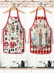 2Pcs /1pc Christmas Kitchen Aprons, Nutcracker Snowman Santa Print Adjustable Bib Apron, Waterproof Cooking Baking Apron For Xmas Holiday Party Decor Christmas Gift - Multicolor - View 10