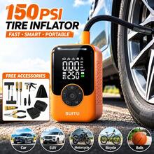SUITU Portable Tire Inflator, Fast Wireless Bicycle Pump, Mini Air Compressor + Free 3M Car Power Cable, 150PSI Portable Air Pump With Digital Pressure Gauge, 7.4V 1500Mah Portable Charger - Wireless Model - View 2