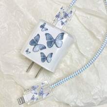 Juego de cargador y protector de cable estilo mariposa, carcasa protectora duradera para cable de carga Apple 18-20W, organizador de cable anti-rotura - Multicolor - Ver 6