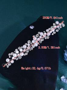 1件亮銀色合金水鑽花朵腰帶，優雅珍珠新娘婚紗腰飾，適合婚禮、節慶，女性腰部配件 - 銀色 - 查看 7
