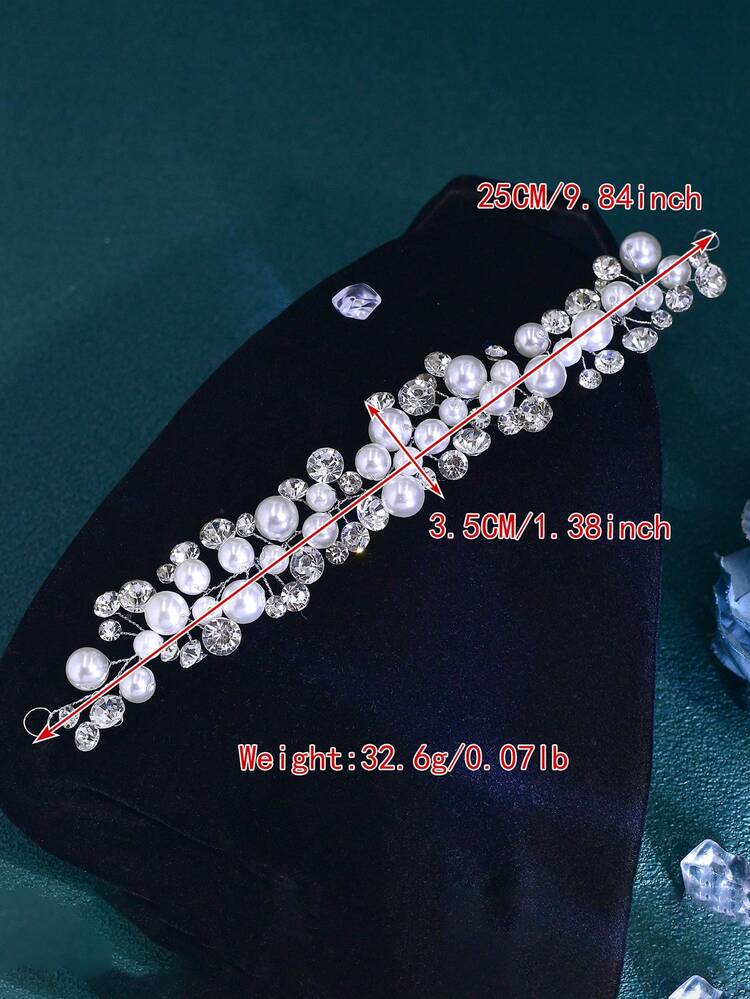 1pc Shiny Silver Alloy Rhinestone Flower Belt, Elegant Pearl Bridal Wedding Dress Waistband, Suitable For Wedding, Festival, Women's Waist Accessory - Silver - View 6
