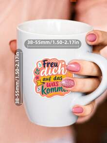50Pcs PP German Inspirational Stickers, Colorful Journal Text Style, Including German Inspirational Phrases, Hearts, Gift Boxes, Lightning, Hand-Drawn Border Elements, For Journal Collage, Water Bottle, Notebook, Storage Box, DIY Craft Decor - Multicolor - View 5