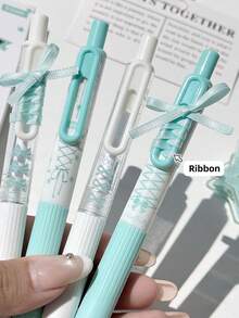 4pcs Mint Ballet Pudding Series Retractable Gel Pen, Ins Aesthetic Quick Dry 0.5mm Black Ink Pen, Smooth Writing Student Exam Stationery - Multi Colors - View 3