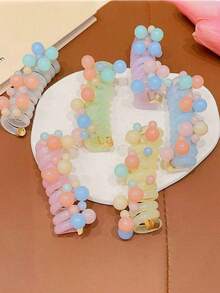 2pcs/Set Children's Elastic Telephone Cord Hair Ties, Cute Colorful Ball Hair Accessories - Multicolor - View 3