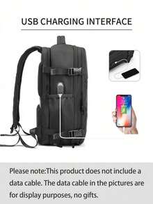 Large Capacity Multifunctional Travel Backpack Unisex Business Laptop Bag With Multiple Compartments, Independent Shoe Compartment, USB Charging Port, Fits Laptop, Suitable For Business Trips, Travel, Commuting, Gym, Short Trips, Carry-On Luggage - Black - View 6