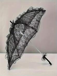 1pc Lace Wedding Umbrella, Romantic Bridal Lace Parasol, Festive Red With Lace Trim, Perfect For Weddings, Parties, Gift Ceremonies, Birthdays - Multicolor - View 7