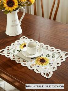 1pc 100% Polyester Vintage Sunflower Embroidery Table Runner, Fall Hollow Out Floral Table Runner, Boho Farmhouse Table Centerpiece For Kitchen Dining Room Wedding Party Decor - Multicolor - View 3