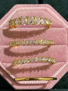 4pcs/Set Fashion Vintage Elegant Exquisite Luxury Rhinestone Gold Rings For Women, Fashion Jewelry For Daily Wear, Holiday, Party, Wedding, Gift - Multicolor - View 8