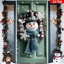 2D Flat Charming Snowman And Christmas Wreath Door Banner, Polyester Holiday Decoration, Perfect For Indoor/Outdoor Parties And Photo Booths - A - View 2