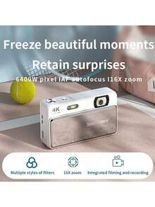 4K Sliding Digital Camera, 64MP Autofocus 16X Zoom, 2.8" IPS Screen LED Flash Multi‑Filters, Compact Portable Point & Shoot Cam For Students Travel Daily Use - View 11