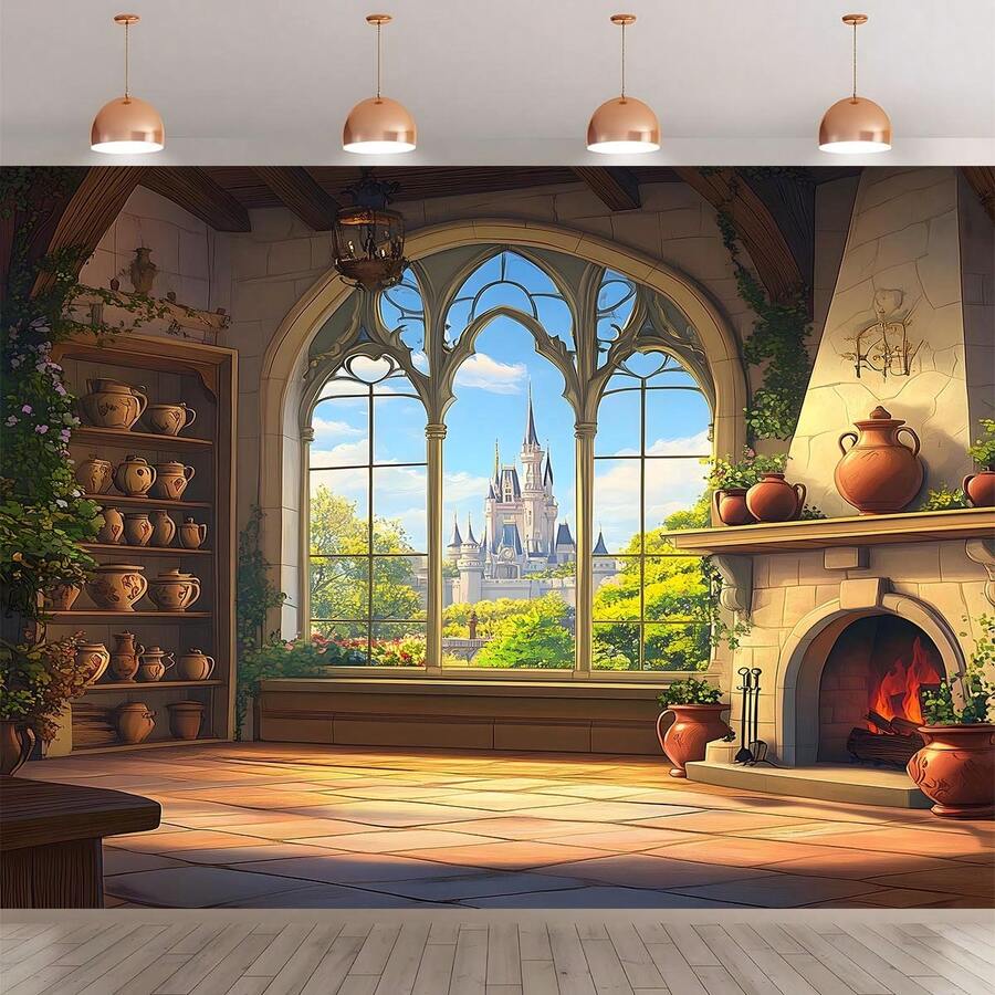 A Castle Background Cloth Banner Background Wall The Studio Wall Is Perfect For Setting A Background Environment Celebration And Birthday Anniversary Decoration, Which Can Be Reused Outdoors. - 1 - View 1
