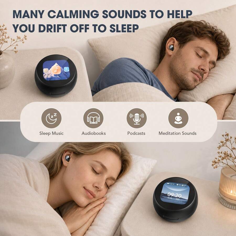 HTC NE90 Touch Screen Color Display Sleep Bluetooth Earbuds, Bluetooth 6.0, Ergonomic Ear Tips, HD Sound Quality, 30-Hour Battery Life, Low Latency, Comfortable For Side Sleepers - View 1