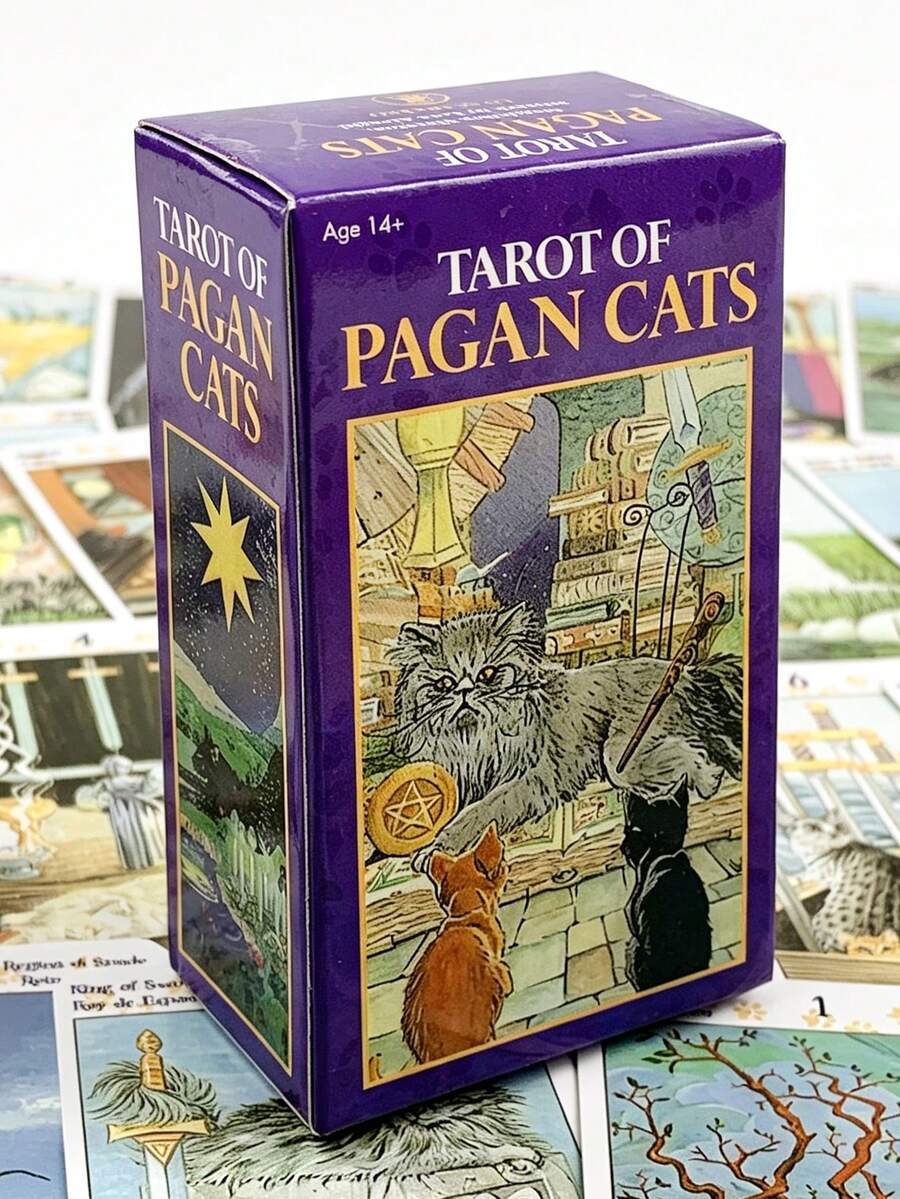 1 BoxTarot Of Pagan Cats 78 Cards ,Fantasy Theme,Witchcraft Culture Divination Deck,Cat Lover, Tarot Collector