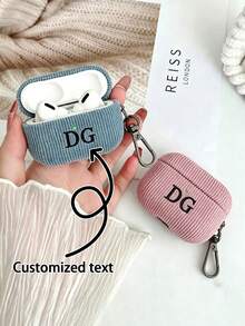 1Pc Luxury Laser Lettering Personalized Name Customized Cover Compatible With Airpods 1 2 3 4 Pro 2 Stripe Earphone Case - Multicolor - View 1