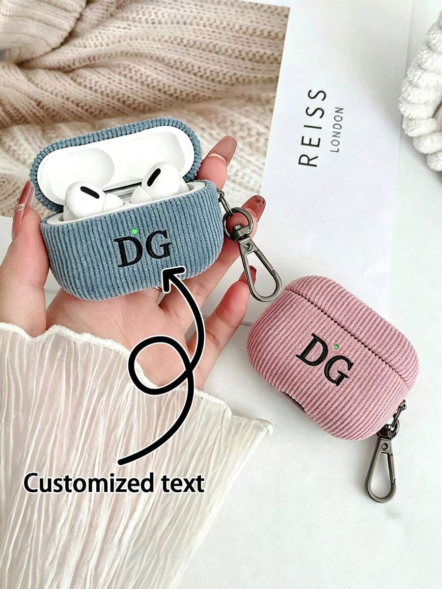 1Pc Luxury Laser Lettering Personalized Name Customized Cover Compatible With Airpods 1 2 3 4 Pro 2 Stripe Earphone Case - Multicolor - View 1