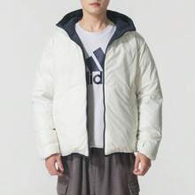 Adidas 3-Stripes Reversible Solid Color Long Sleeve Warm Duck Down Hooded Jacket Men's Navy/White - Navy Blue/White - View 2