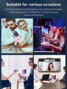 1個 USB 插頭 RGB 電競電容式麥克風，即插即用電腦麥克風，具備降噪、一鍵靜音、回聲音量控制、旋轉增益旋鈕，適用於直播、播客、遊戲、語音聊天 - 粉色 - 查看 3