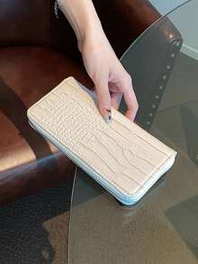 Elegant Pattern Long Wallet, Women's Zip Around Leather Clutch, Multi-Card Slots Purse - White - View 5