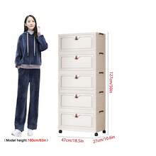 1pc 40-60cm Wide Folding Storage Cabinet, Large Capacity Multi-Layer Folding Storage Cabinet Set, Stackable Flip-Top Plastic Storage Box, Multi-Purpose Home Storage Cabinet, Can Store Clothes, Books, Toys, Waterproof And Dustproof, With Wheels, Suitable For Bedroom, Living Room, Study, Bathroom, Home Organization, Christmas Decoration, Kitchen Storage Rack - White - View 14