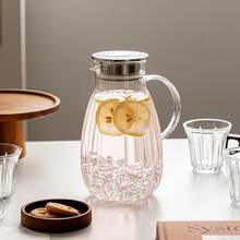Amber Ribbed Glass Pitcher And Cup Set,1800ML Large Capacity Water Carafe With Gold Lid,6Pcs 430ML Transparent Glass Mugs,Heat-Resistant Beverage Jug For Tea, Juice, Cold Water,Home Tabletop Drinkware For Kitchen & Party - Multicolor - View 6