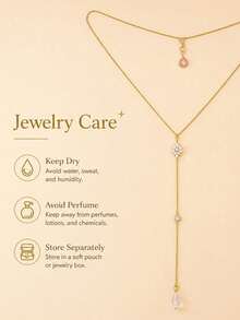 XYHEALER 1pc Women's Backless Necklace, Gold Rhinestone Floral Back Ornament Necklace With Water Drop Pendant, Bridal Lanyard Back Jewelry, Suitable For Wedding Backless Dress - Gold - View 6
