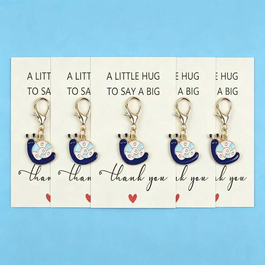 5pcs Cute Snail Enamel Charm Keychain, A Little Hug To Say Thank You Greeting Card, Lobster Clasp Bag Pendant Gift - Multicolor - View 1