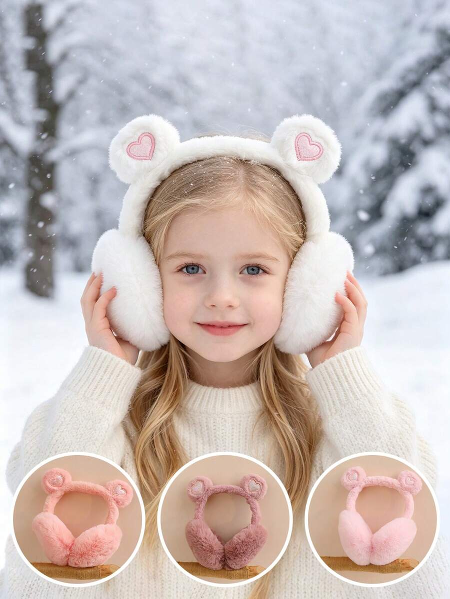 Heart-Shaped Ear Muffs - Super Soft Plush, Foldable, Warm, Comfortable, Cold-Proof, Unisex For Kids, Suitable For Winter Outdoor Activities, Plush Texture Ear Muffs - Multicolor - View 1