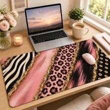 3pcs Abstract Zebra And Floral Mouse Pad With Metallic Gold Effect Print, 4 Color Options, Extended Desk Mat Polyester Surface With Non-Slip Rubber Base For Office, Home, Dorm And Gaming, 3 Sizes Available - View 7