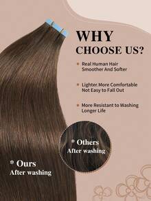Yilite 18 Inch 10Pcs Chocolate Brown #4 Tape In Hair Extensions Human Hair Straight Soft Human Hair Tape In Extensions Skin Weft Tape Ins Extensions For Women - S4 - View 5