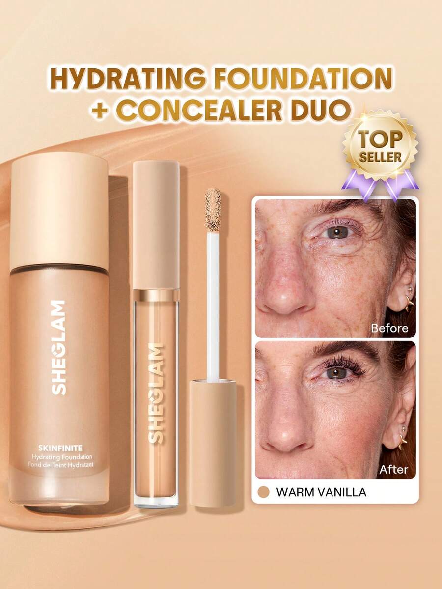 SHEGLAM [2Pcs] Skinfinite Hydrating Foundation & Like Magic Hydrating Concealer Bundle Set - Warm Vanilla - View 1