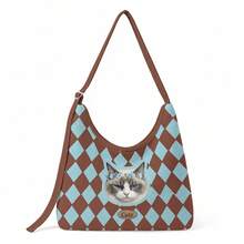 1Pc Custom Pet Dog Photo Print Cow Pattern Canvas Large Capacity Zipper Hobo Shoulder Bag For Daily Commute Shopping Party Or Gift - Multicolor - View 19