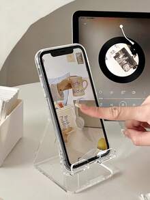 1/2pcs High-End Desktop Phone Stand, Lazy Support Stand, Counter Commonly Used Transparent Display Stand, Acrylic Phone Stand - A - View 3