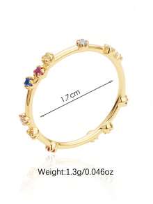 SYMFNY 1pc Vintage Exquisite 925 Sterling Silver Multicolor Round Cubic Zirconia Thin Stacking Ring, Women's Daily Wear Wedding Jewelry Gift - Yellow Gold - View 3