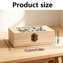 Wooden Storage Box With Natural Wood Grain Pattern, Featuring "I'd Rather Be Playing Golf" Text And Golf Club And Flag Print, Suitable For Golf Enthusiasts Men And Women - Multicolor - View 6