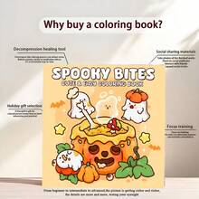 Ghost Snacks: A Cute And Simple Coloring Book For Adults And Teens, Featuring Mischievous Ghost Friends And Relaxing Comfort Foods, Autumn, Halloween, Fall Home Decor, Halloween Decoration - Single Piece - View 3